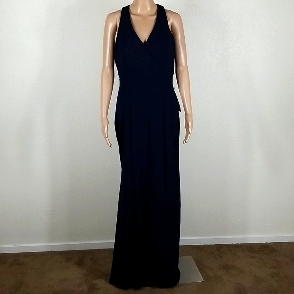 Xscape Navy Blue Sleeveless Long Formal Dress